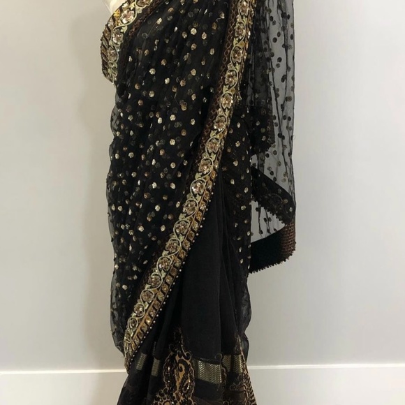 Black and Gold Saree - Picture 1 of 3